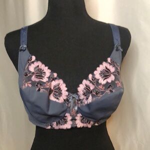 FINIKIN blue and pink floral lace bra. No padding. Underwire. Size 38 D.
